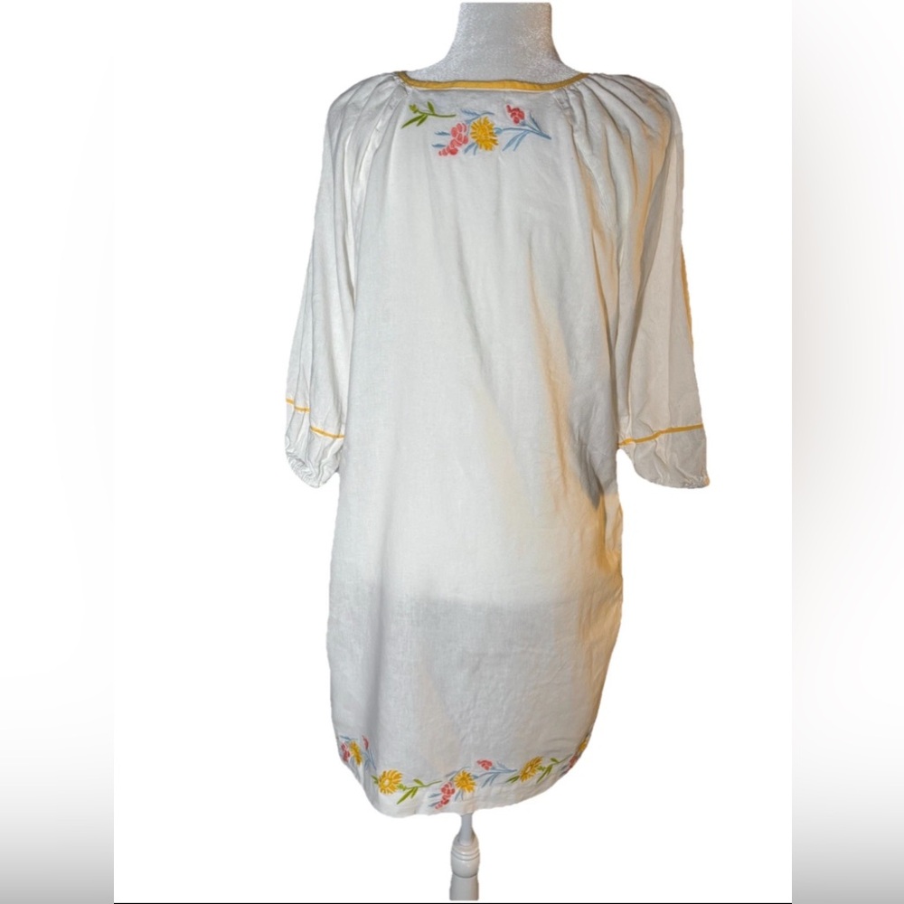 Calypso St. Barth Linen Blend White Embroidered Short Shift Dress - M - Picture 6 of 9
